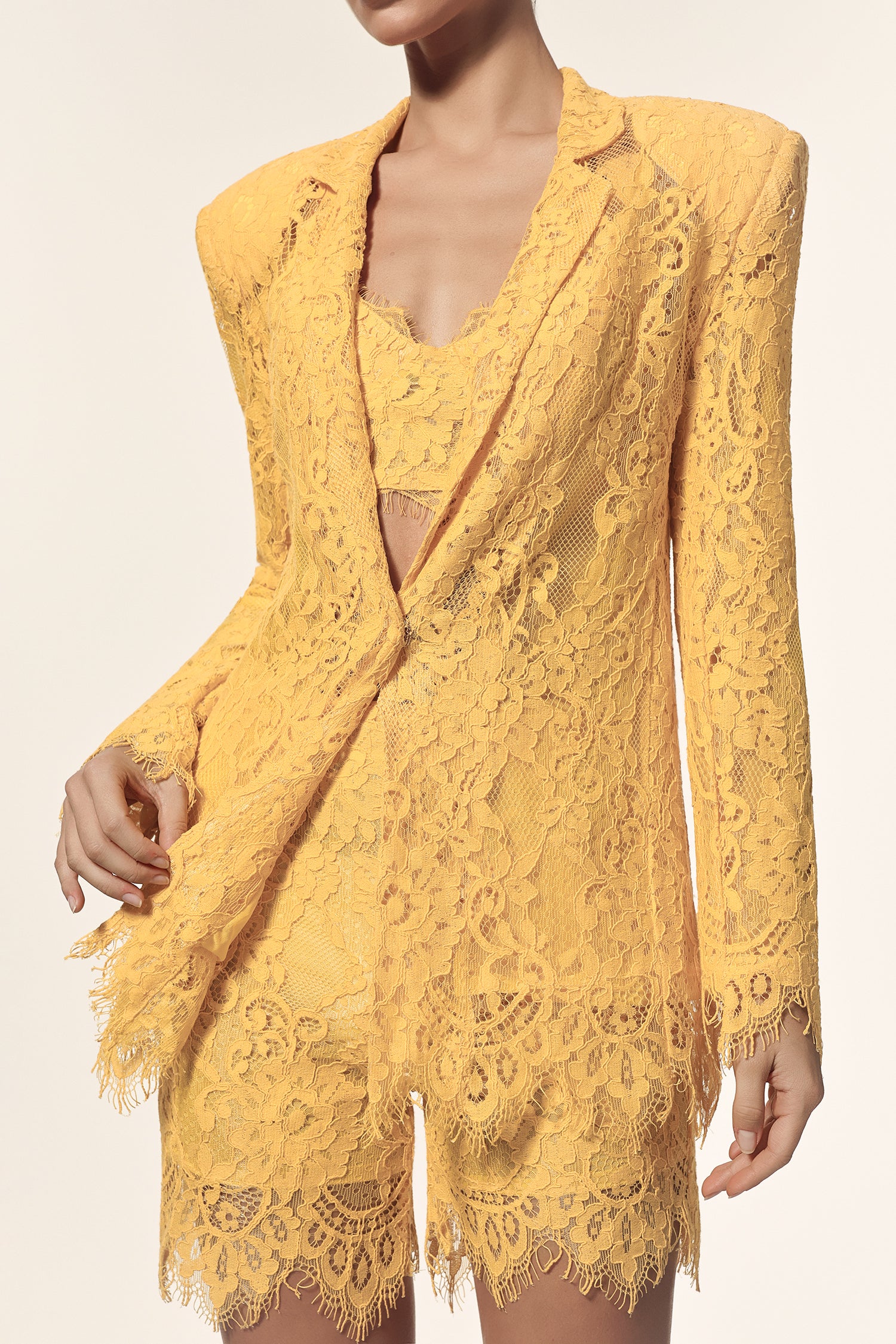 Rosee Halter Long Sleeves Lace Coat And Shorts Three-Piece Set	