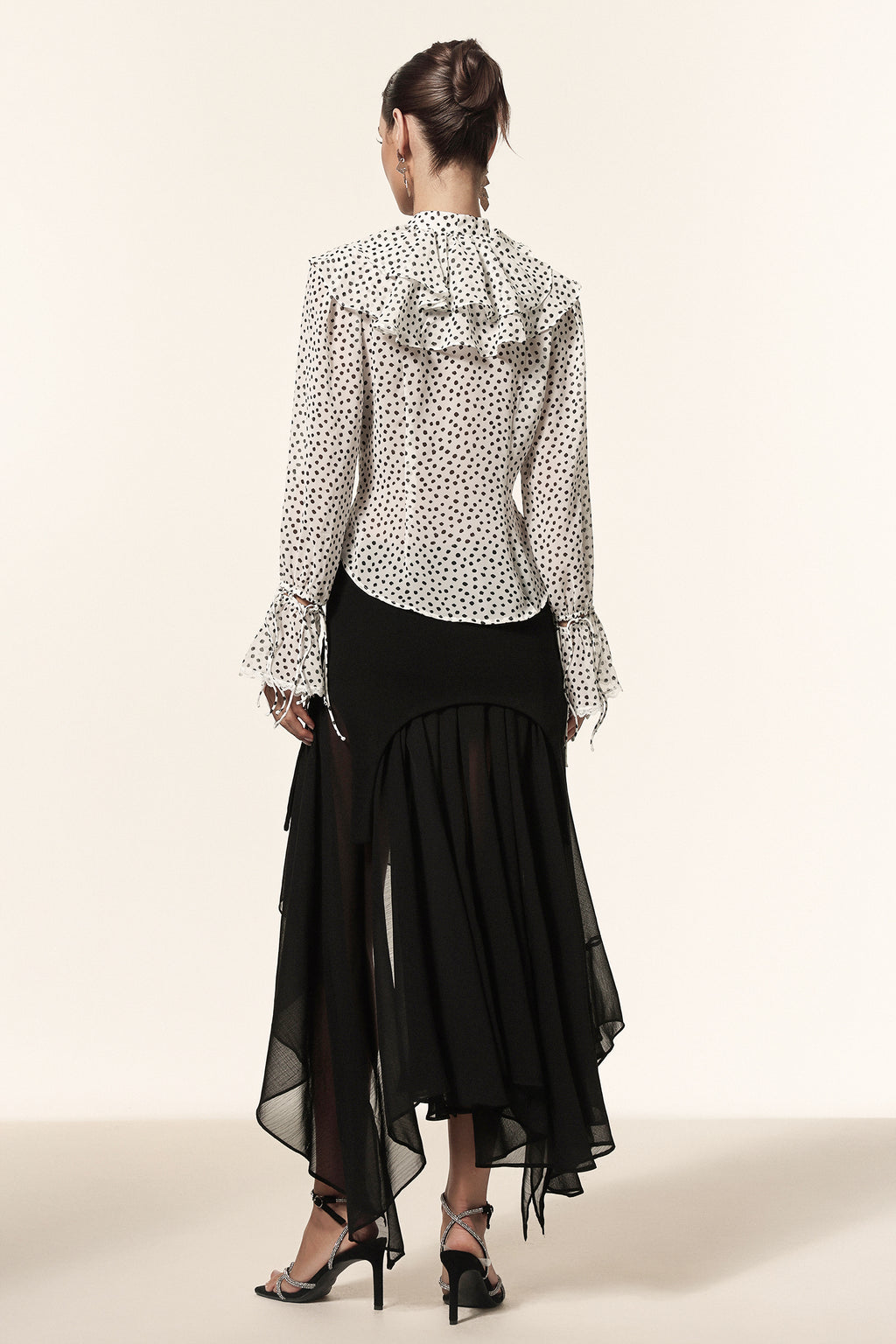 Lzada V-Neck Long Sleeves Folds Dot Printed Top	