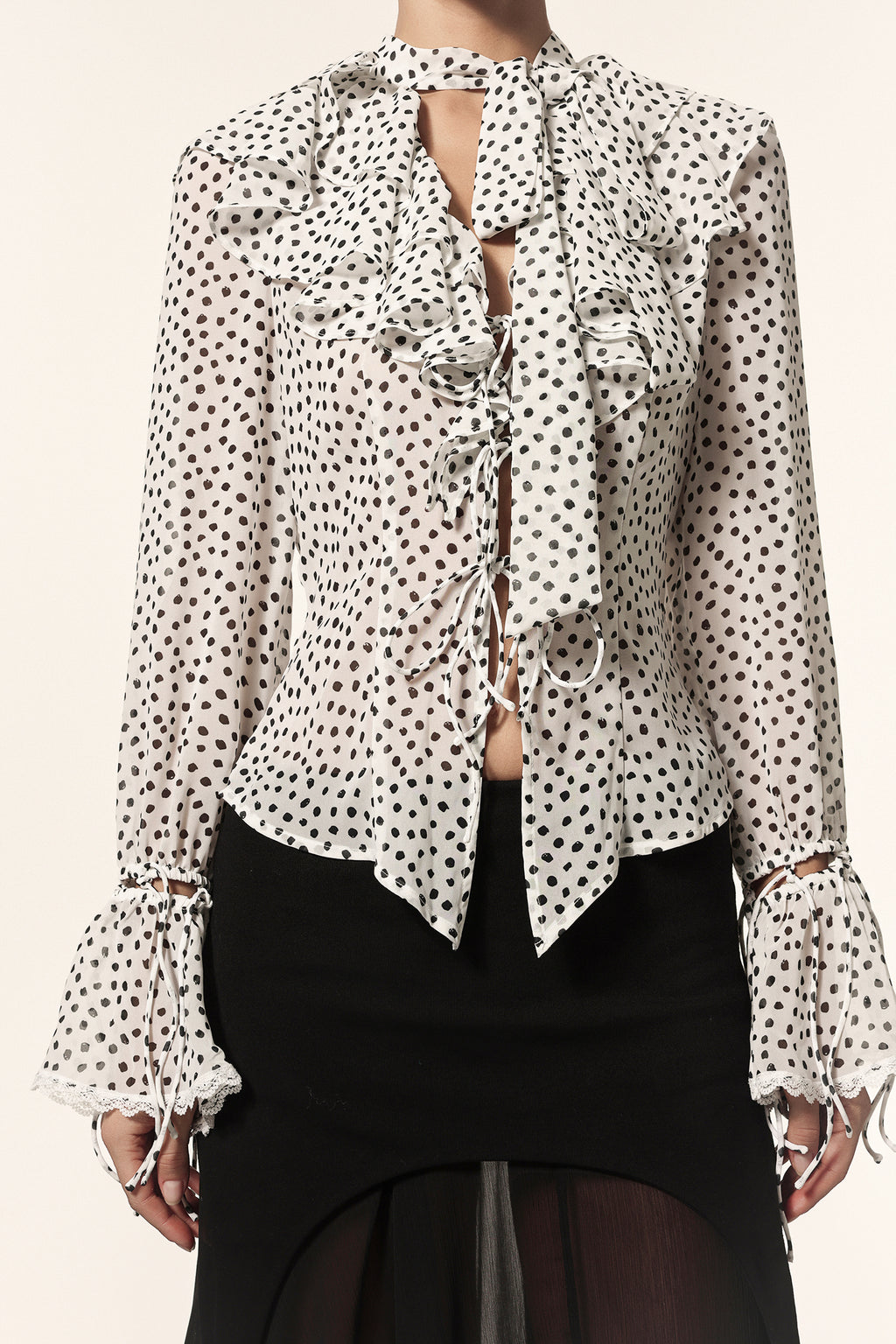 Lzada V-Neck Long Sleeves Folds Dot Printed Top	