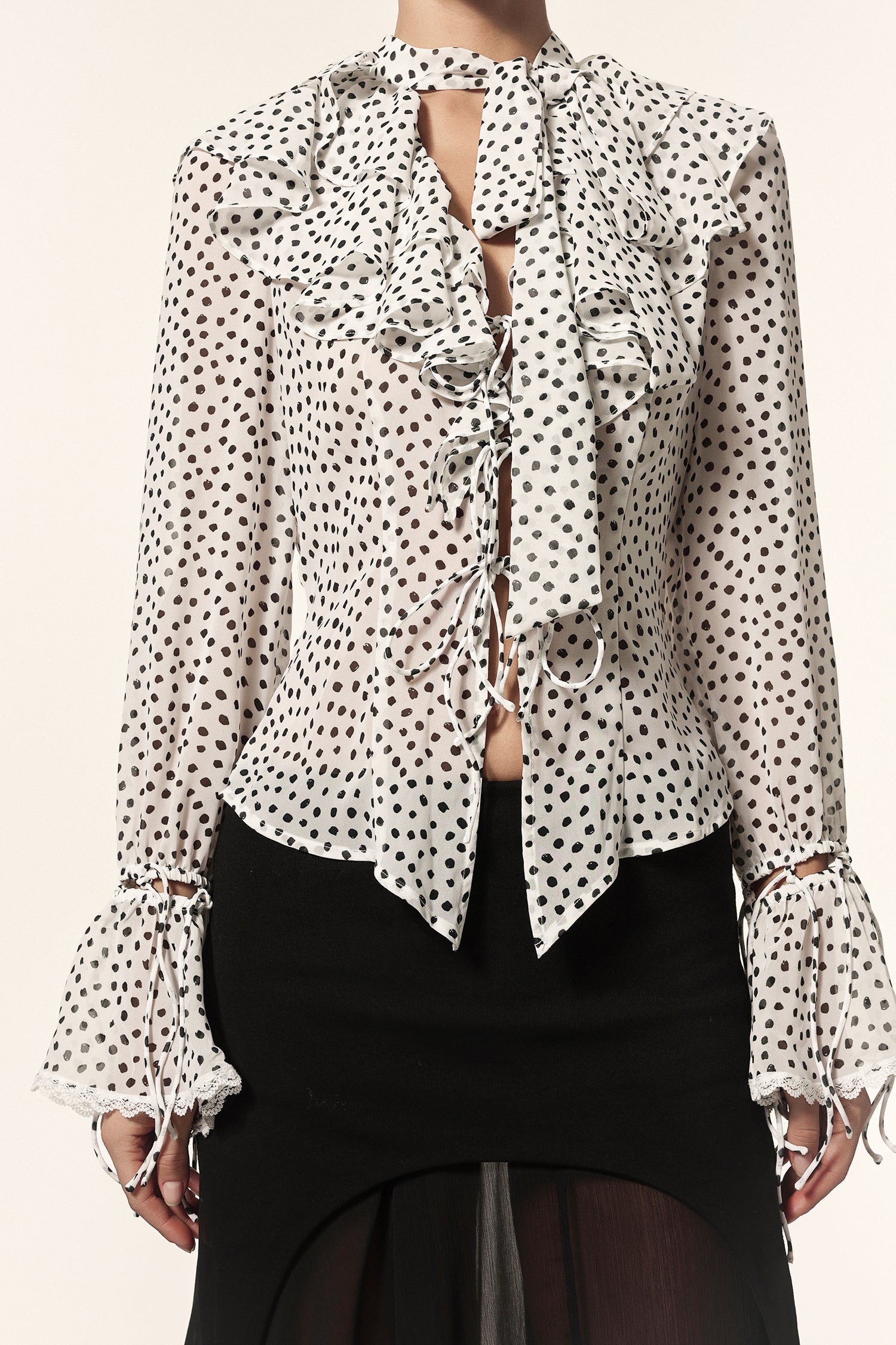 Lzada V-Neck Long Sleeves Folds Dot Printed Top	