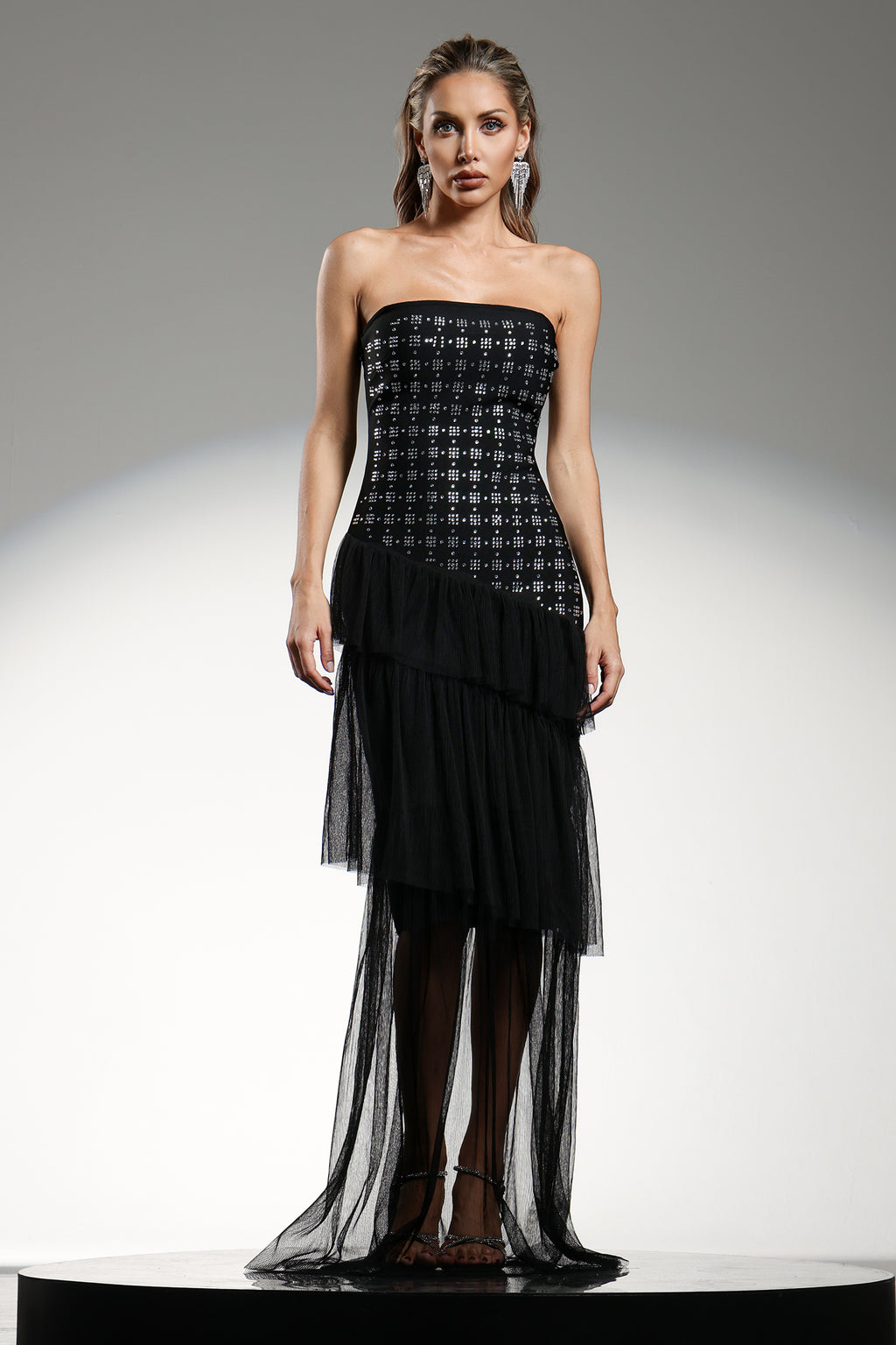 Lunia Sleeveless Diamond Ruffle Bandage Maxi Dress	