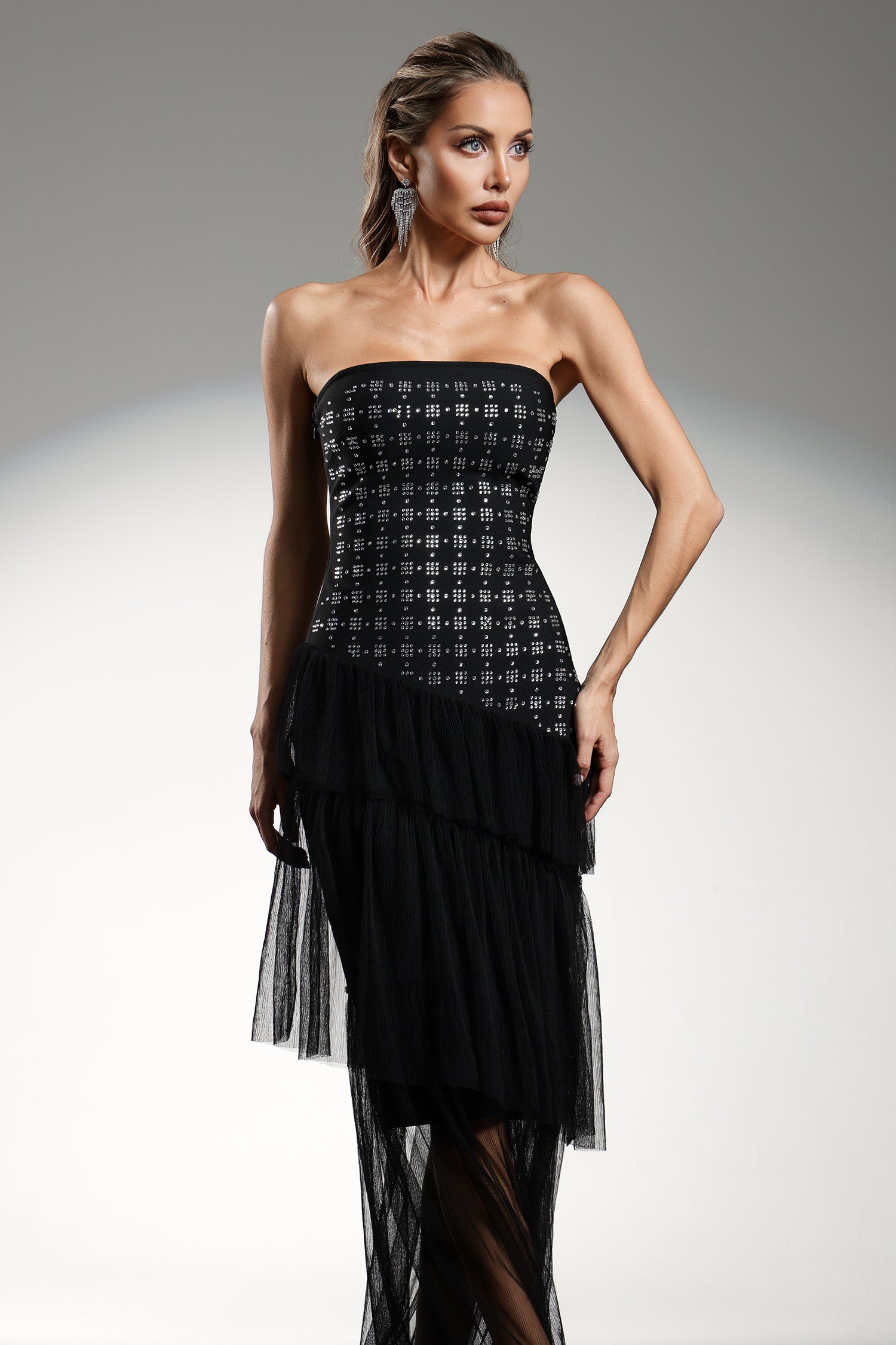 Lunia Sleeveless Diamond Ruffle Bandage Maxi Dress	