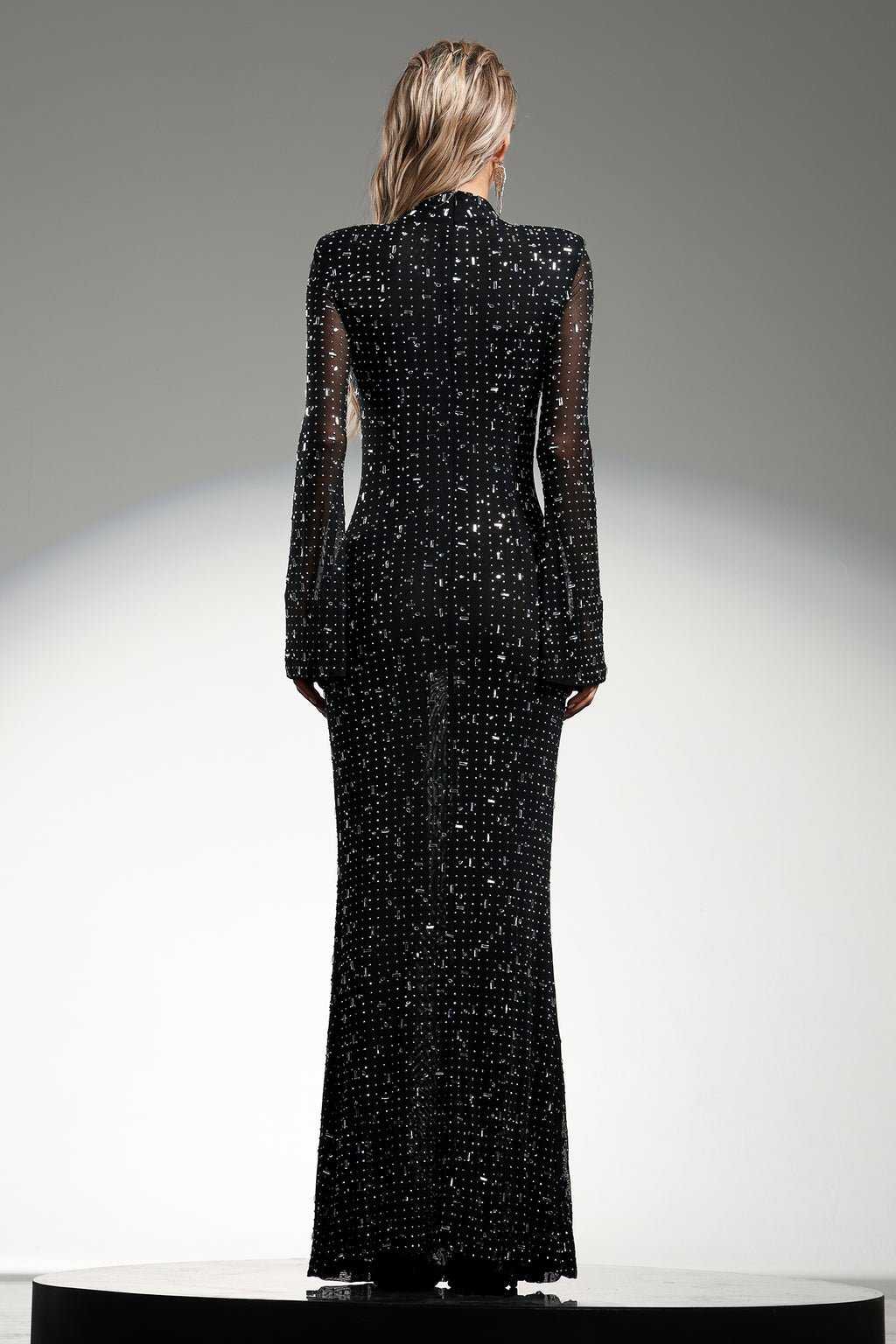 Gilian Long Sleeves High Neck Diamond Maxi Dress	