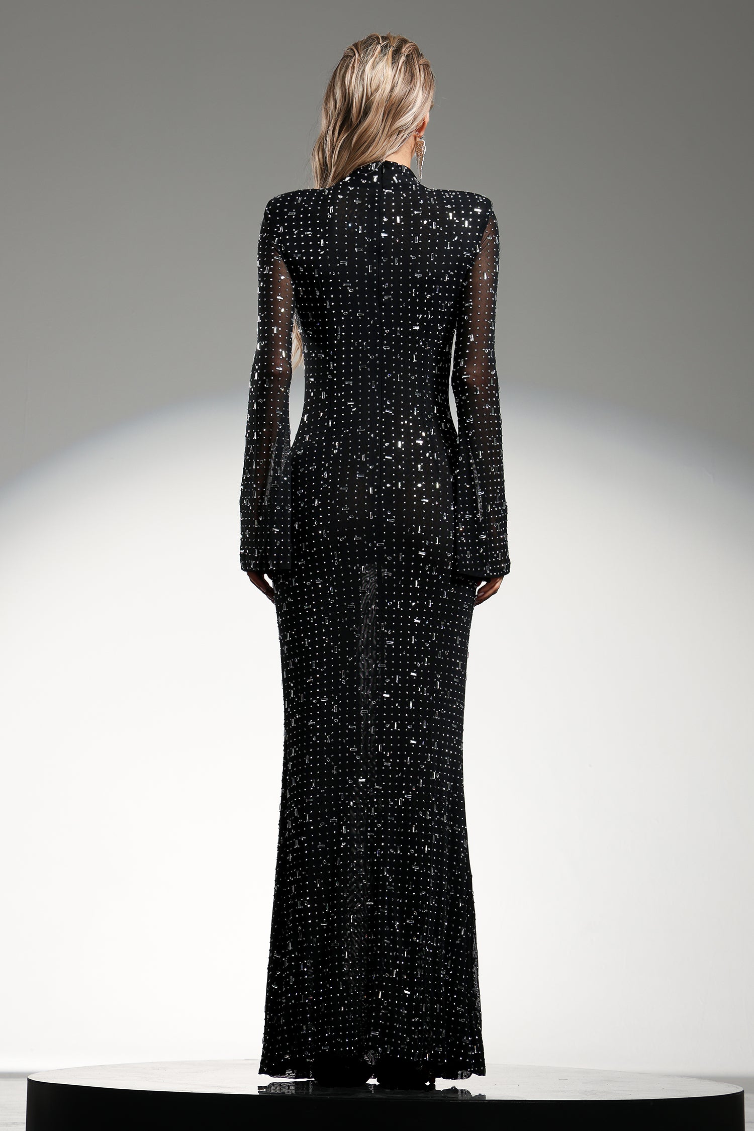 Gilian Long Sleeves High Neck Diamond Maxi Dress	