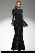 Gilian Long Sleeves High Neck Diamond Maxi Dress	