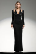 Riane Long Sleeves Halter Diamond Maxi Dress	