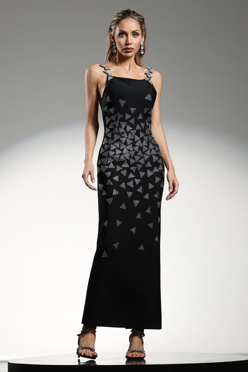 Zaniah Sleeveless Triangle Diamond Bandage Maxi Dress	