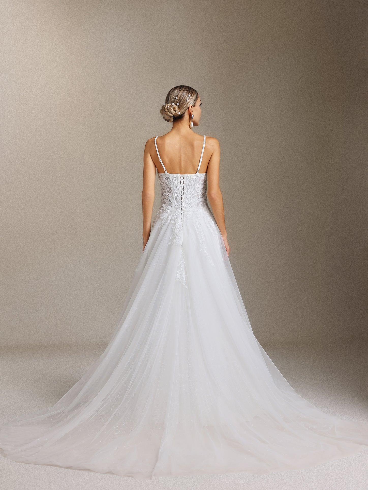 Yetta Beaded lace halter maxi wedding dress	