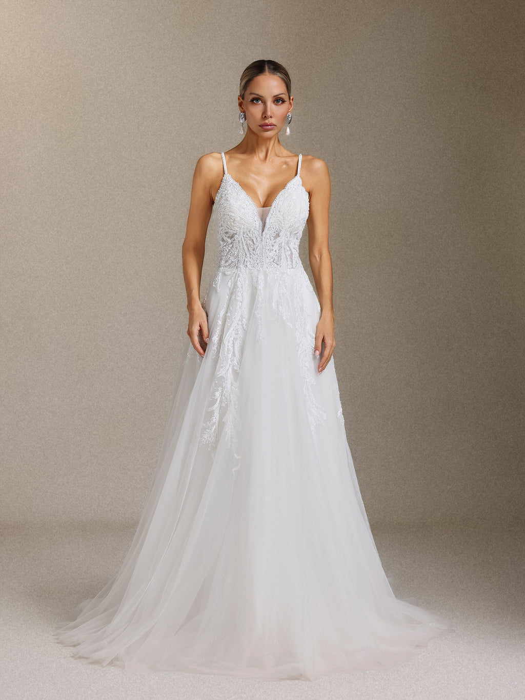 Yetta Beaded lace halter maxi wedding dress	