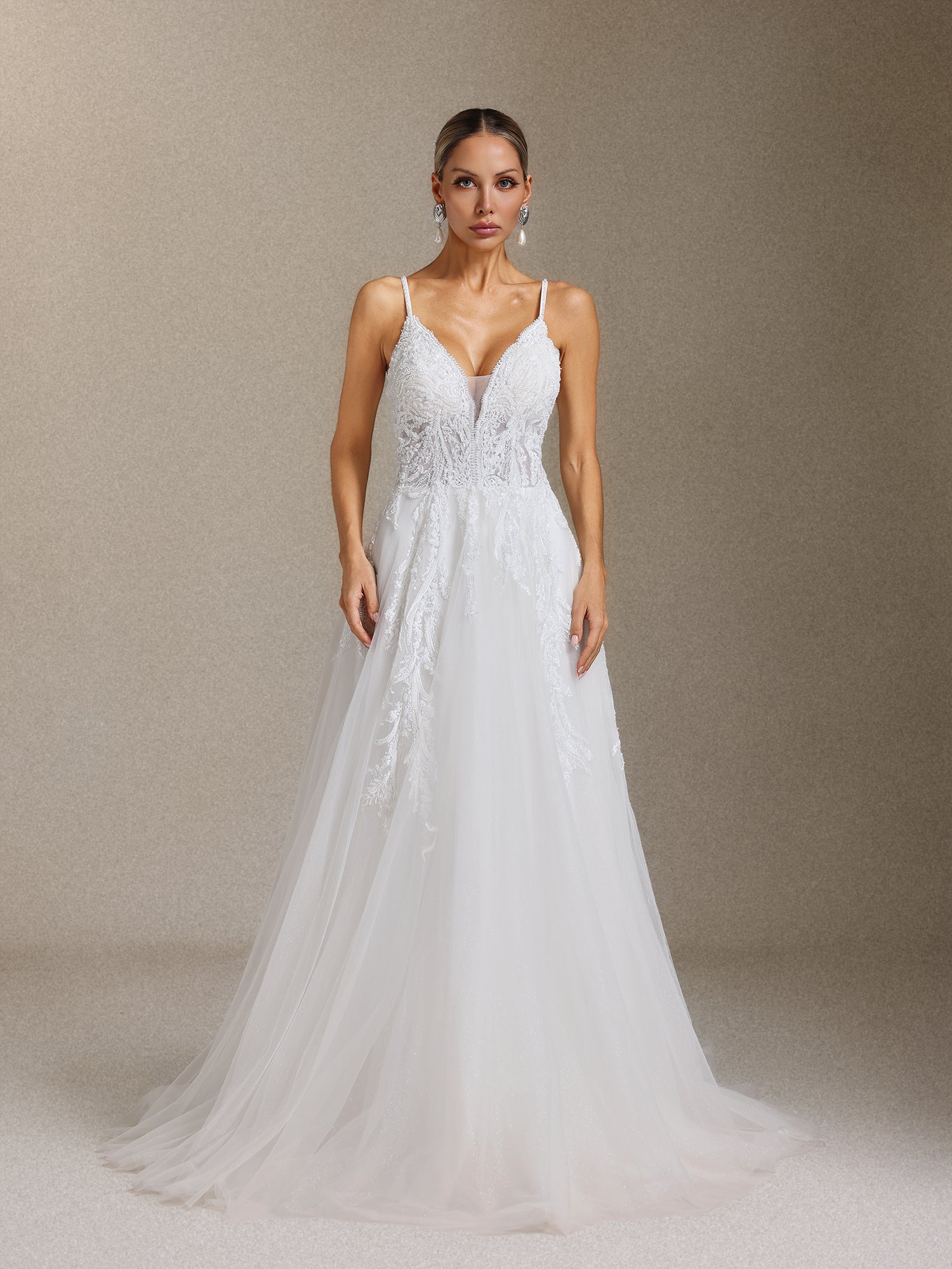 Yetta Beaded lace halter maxi wedding dress	