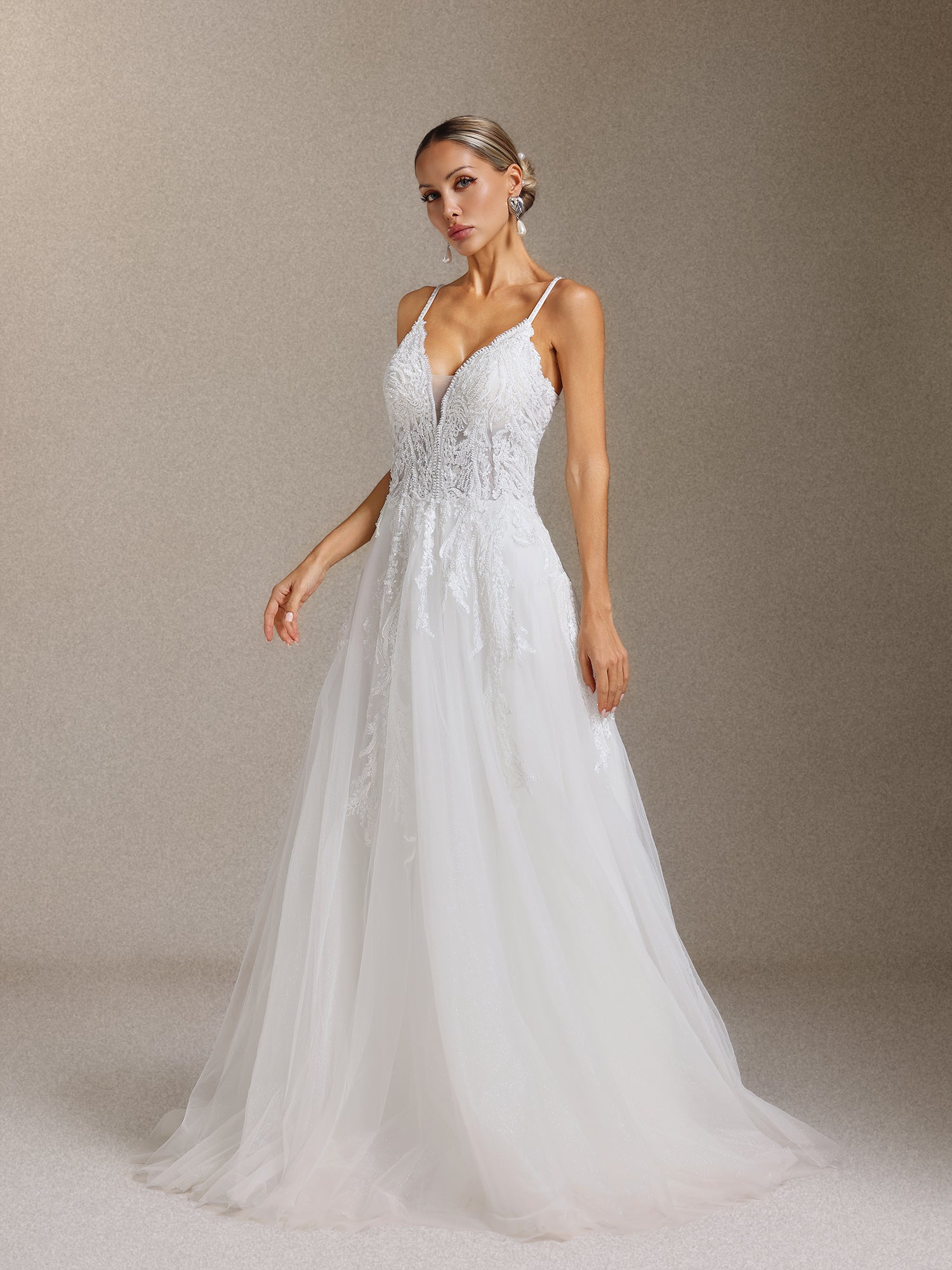 Yetta Beaded lace halter maxi wedding dress	