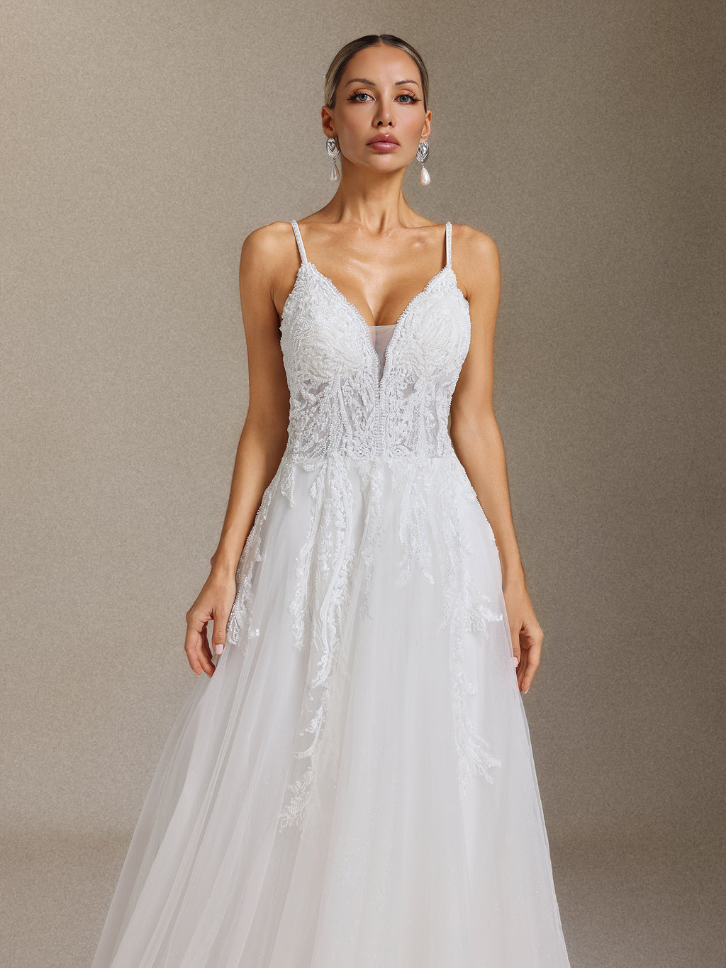 Yetta Beaded lace halter maxi wedding dress	