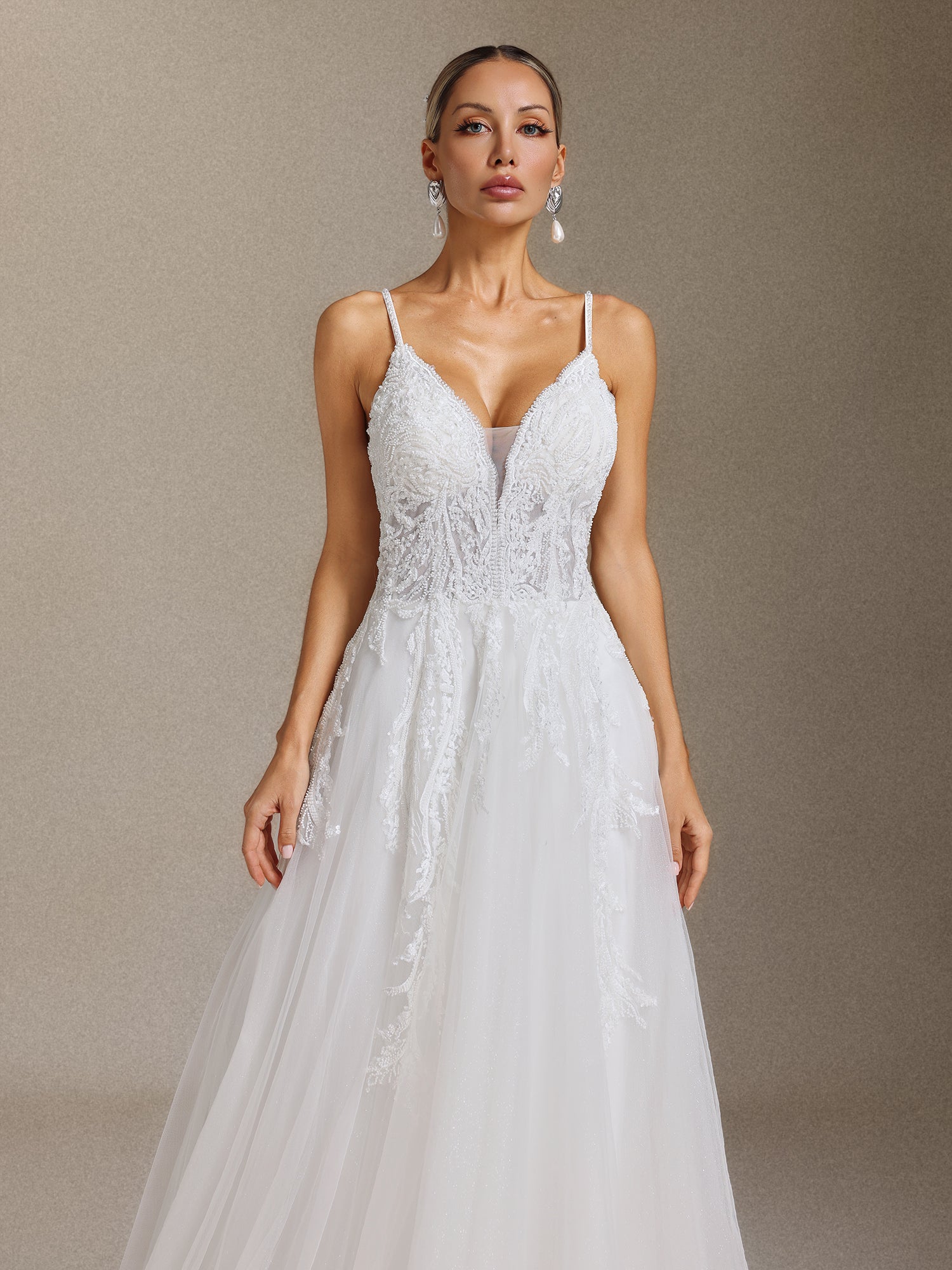 Yetta Beaded lace halter maxi wedding dress	