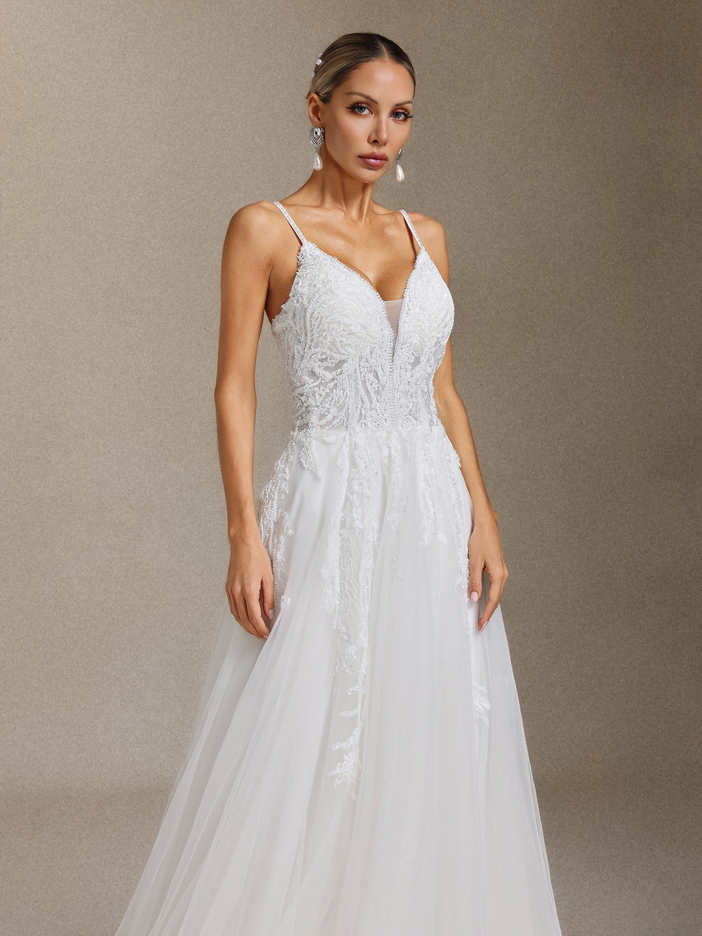 Yetta Beaded lace halter maxi wedding dress	