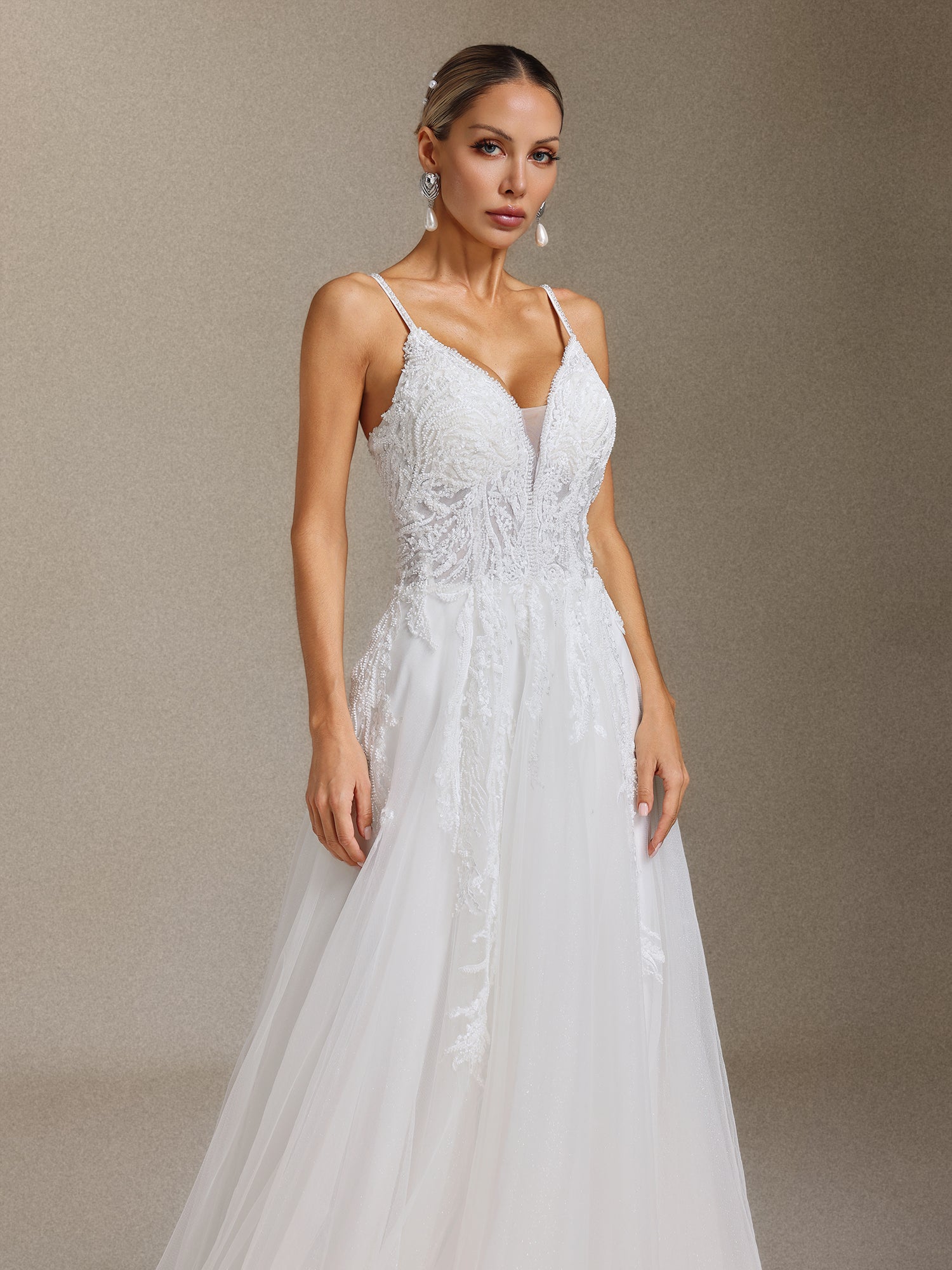 Yetta Beaded lace halter maxi wedding dress	