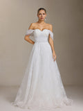 Liama Off-the-shoulder pearl flower lace Maxi wedding Dress	