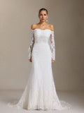 Lanla Off-the-shoulder lace long-sleeved fitted maxi wedding dress	