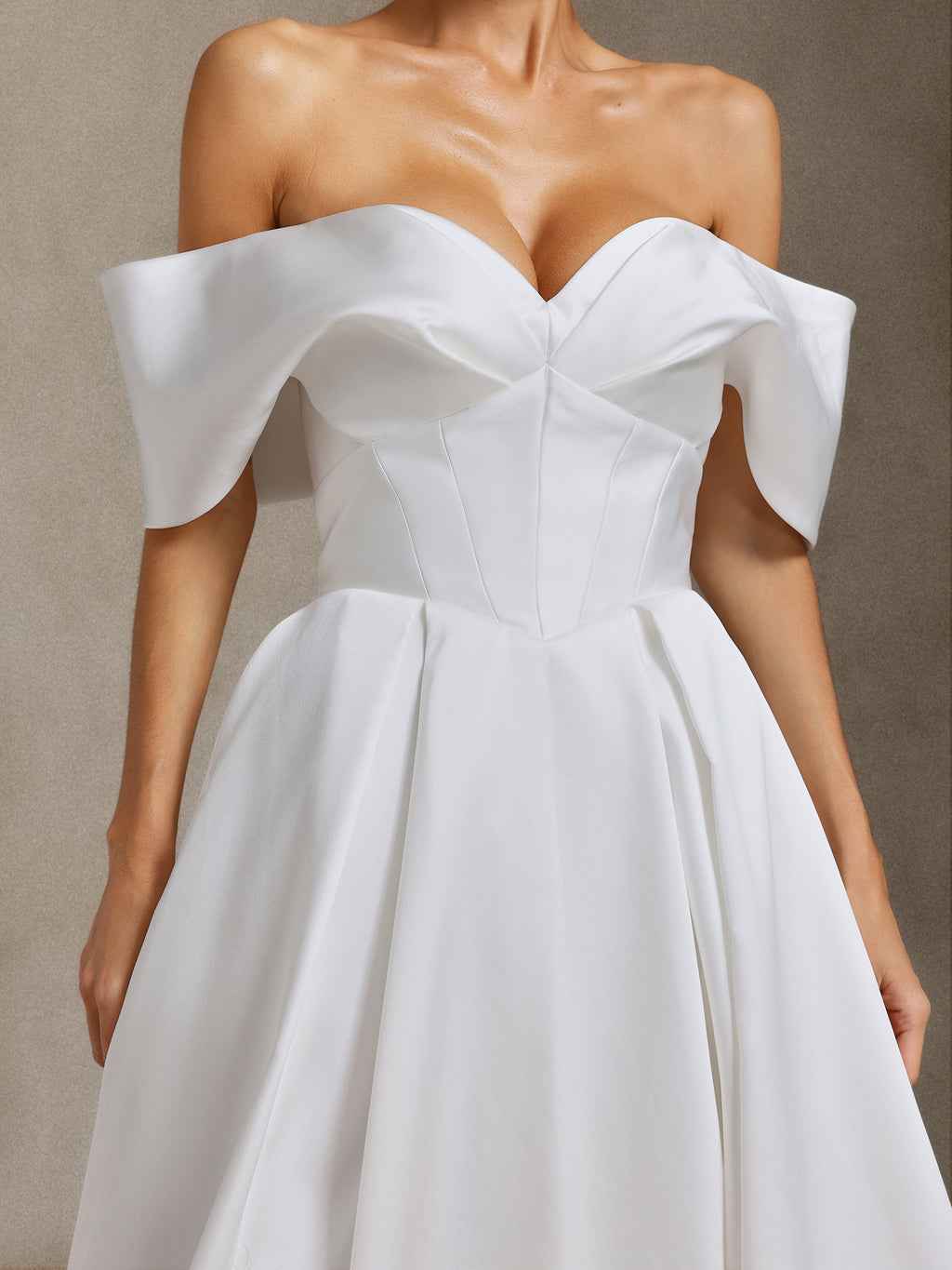 Molia Off-the-shoulder, pleated and tail-length wedding dress	