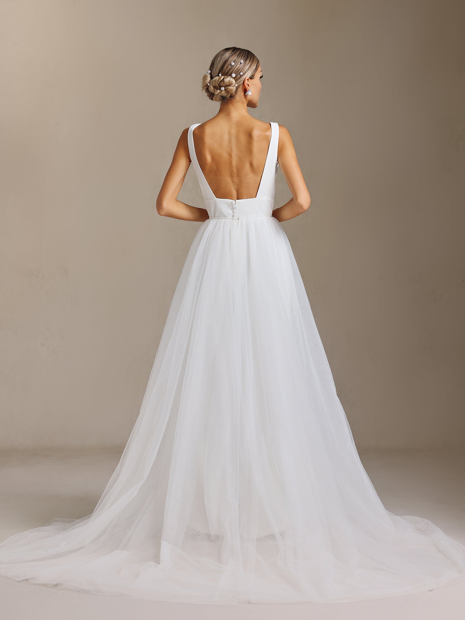 Polasa Square-neck jumpsuit, chiffon two-piece maxi wedding dress	