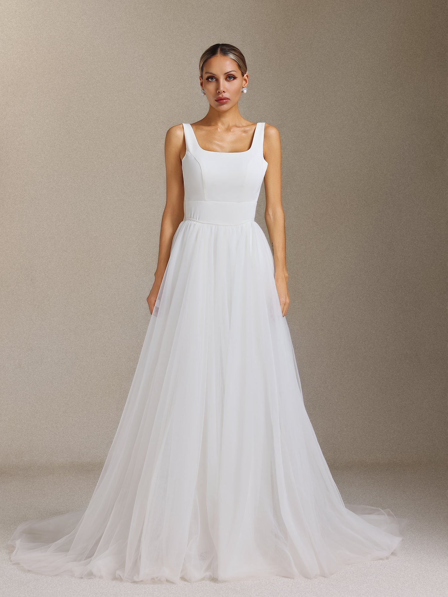 Polasa Square-neck jumpsuit, chiffon two-piece maxi wedding dress	