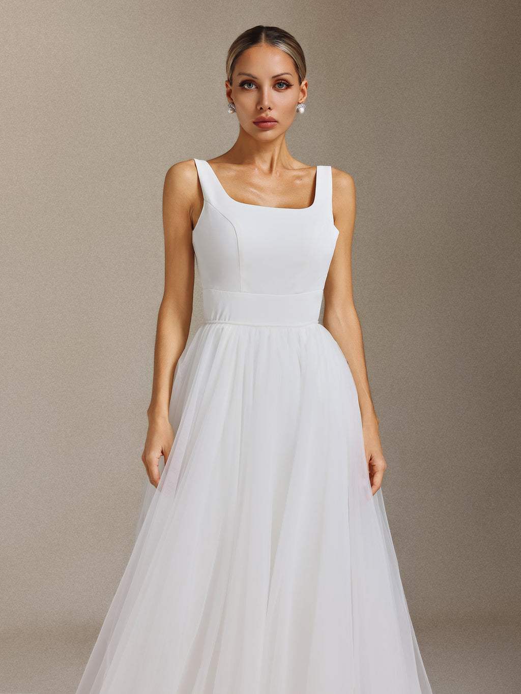 Polasa Square-neck jumpsuit, chiffon two-piece maxi wedding dress	