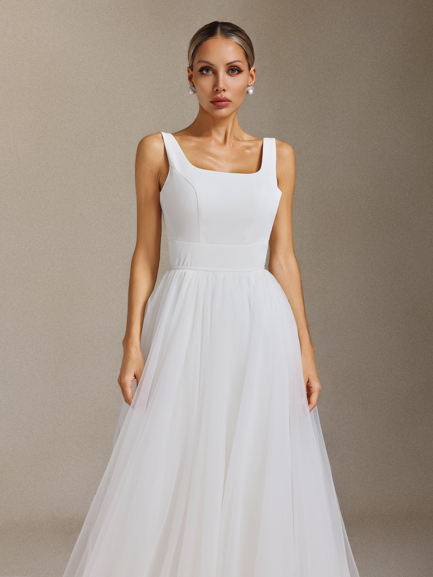 Polasa Square-neck jumpsuit, chiffon two-piece maxi wedding dress	