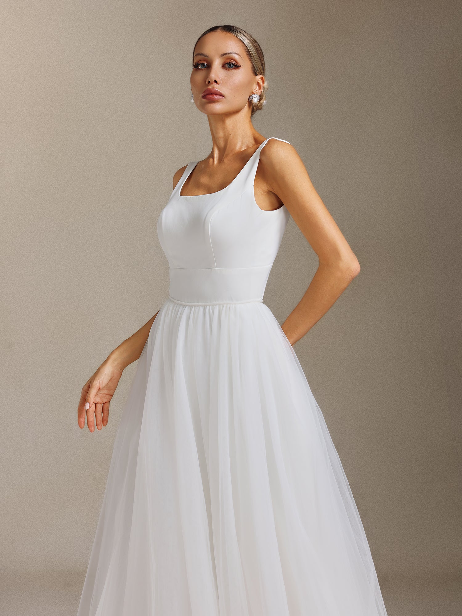 Polasa Square-neck jumpsuit, chiffon two-piece maxi wedding dress	