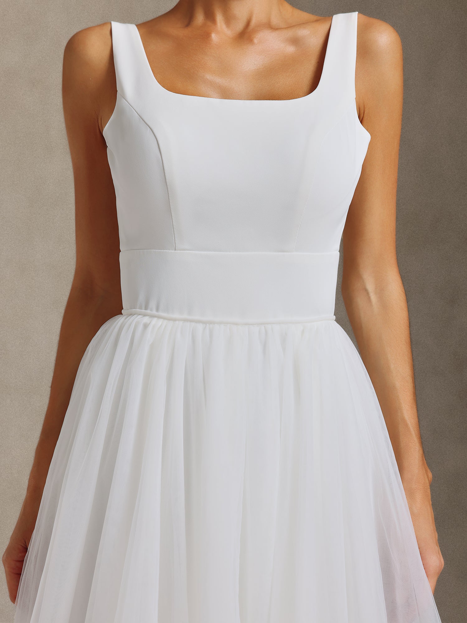 Polasa Square-neck jumpsuit, chiffon two-piece maxi wedding dress	