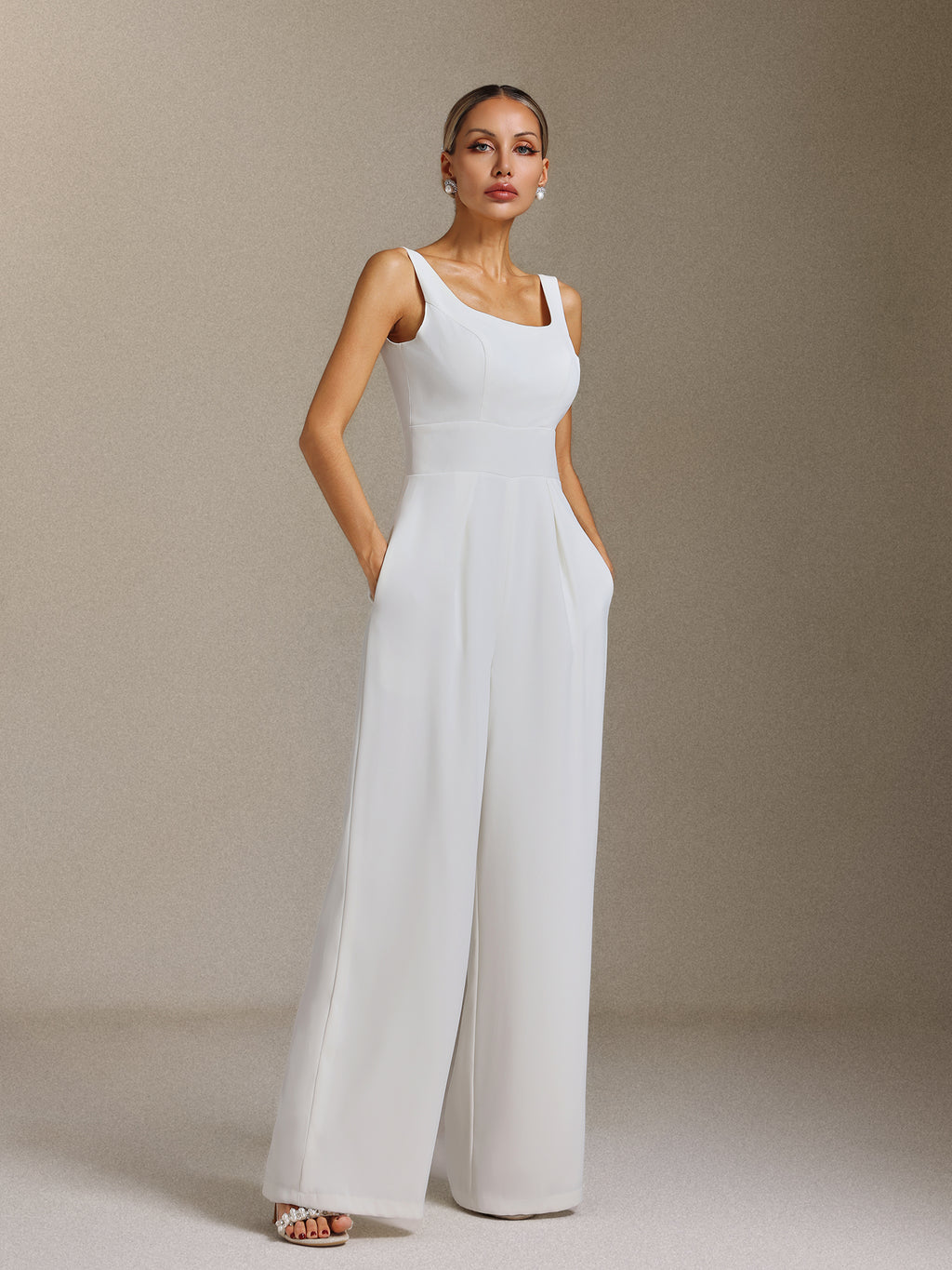 Polasa Square-neck jumpsuit, chiffon two-piece maxi wedding dress	