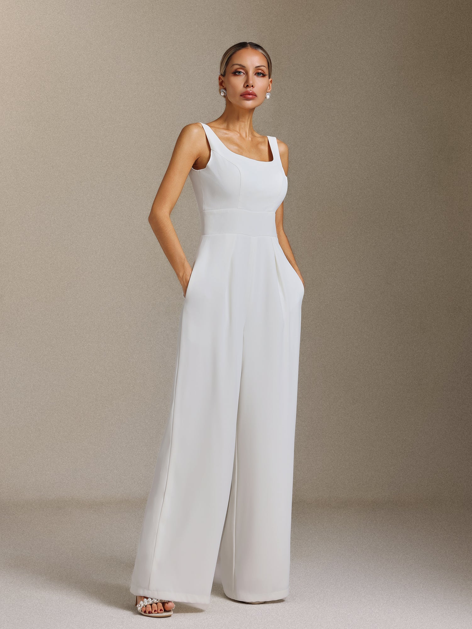 Polasa Square-neck jumpsuit, chiffon two-piece maxi wedding dress	