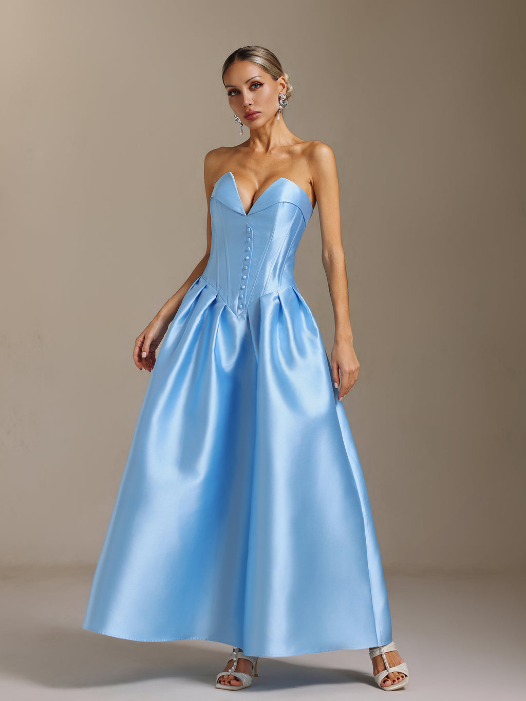 Kila Pleated V-neck strappy midi-length dress	