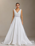 Yalyka Deep V-neck sleeveless high-waisted wedding maxi dress	