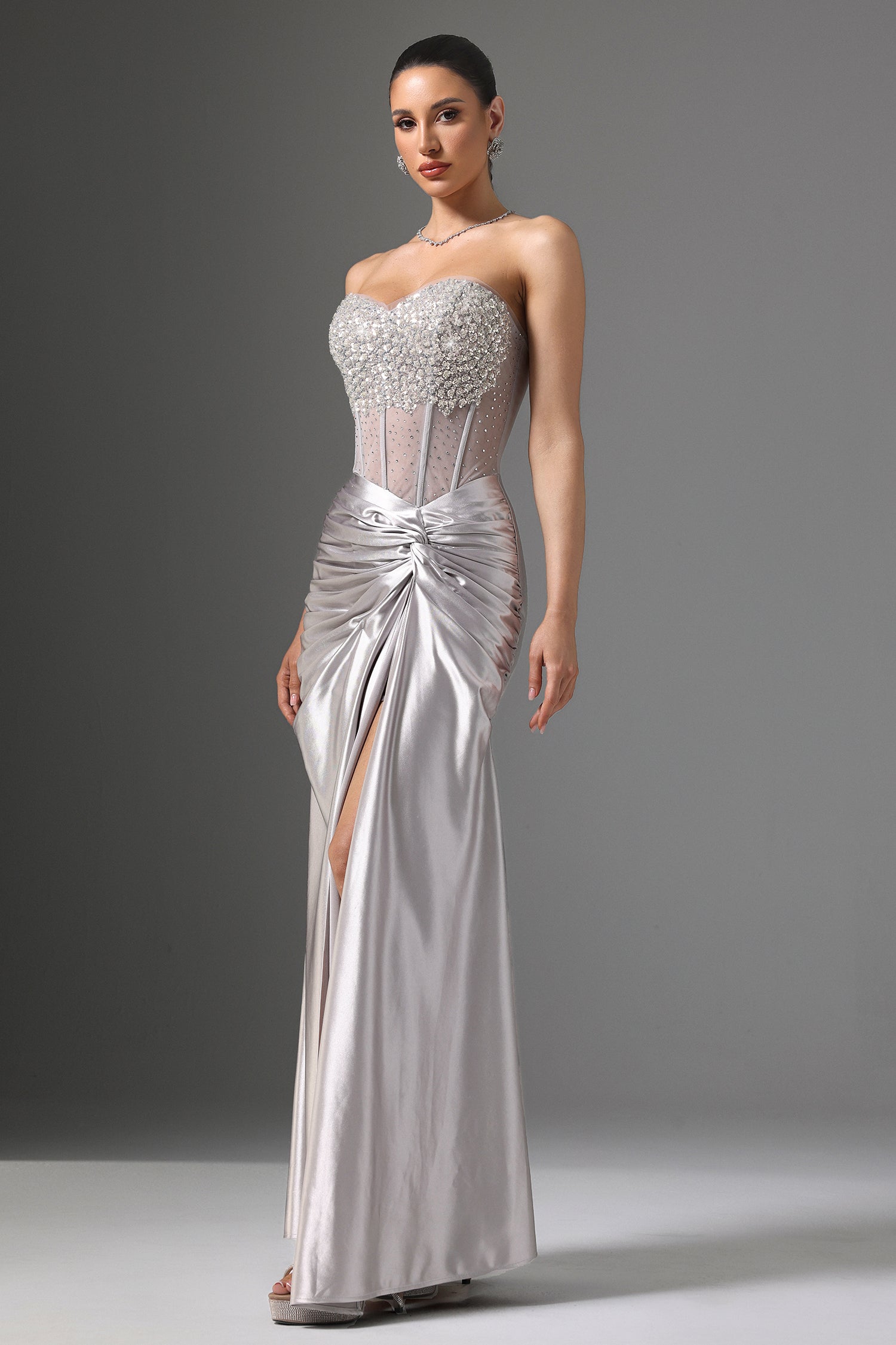 Denny Strapless Sequin High Slit Maxi Dress