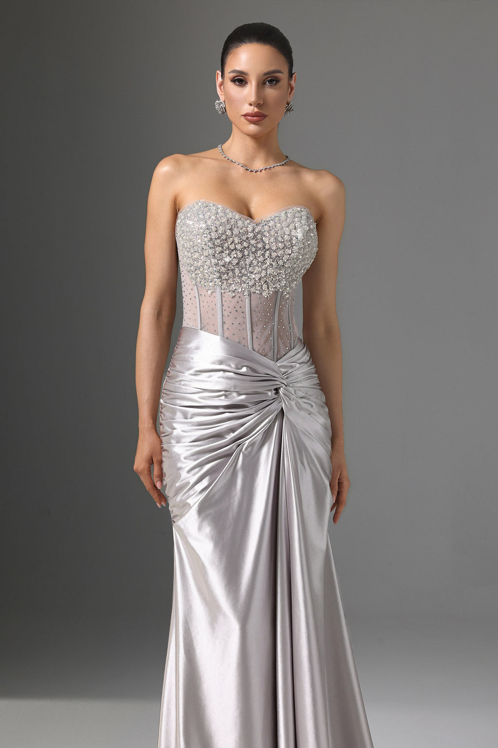 Denny Strapless Sequin High Slit Maxi Dress