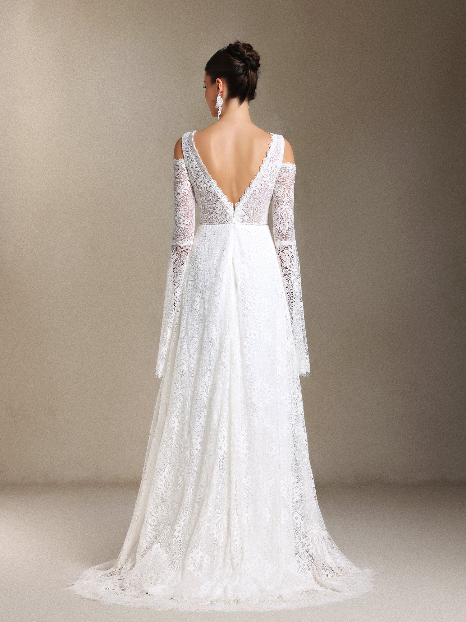 Eren V-neck Bohemia Lace Trailing maxi wedding dress	
