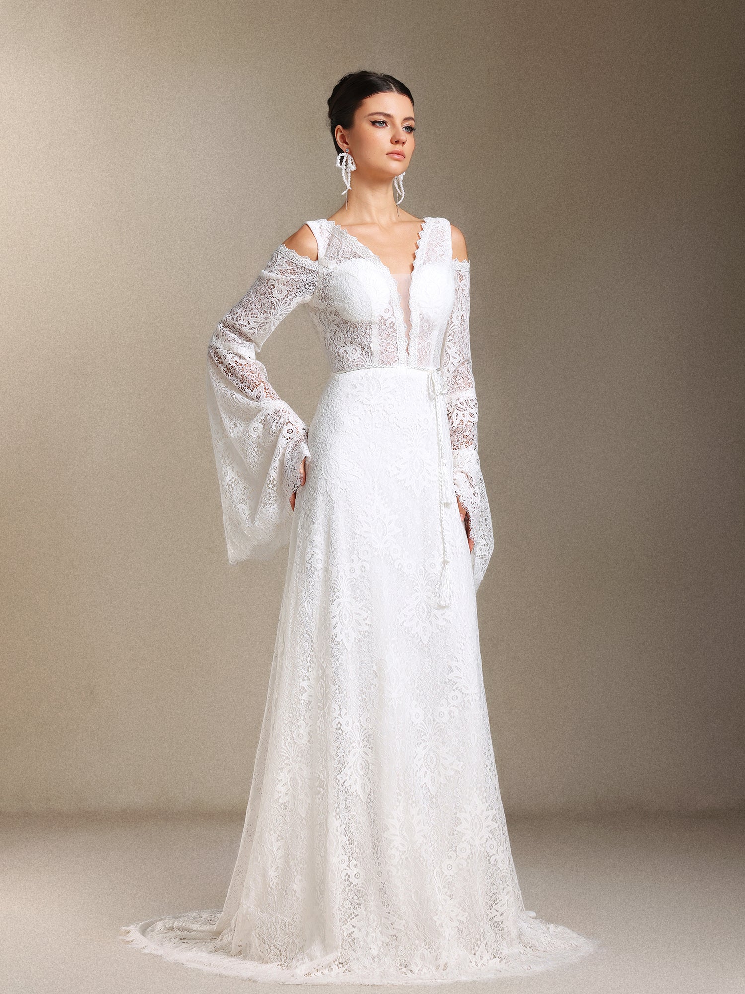 Eren V-neck Bohemia Lace Trailing maxi wedding dress	