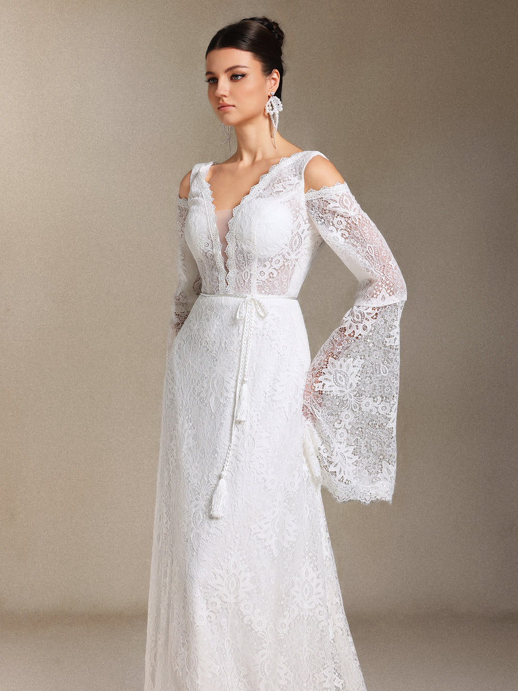 Eren V-neck Bohemia Lace Trailing maxi wedding dress	