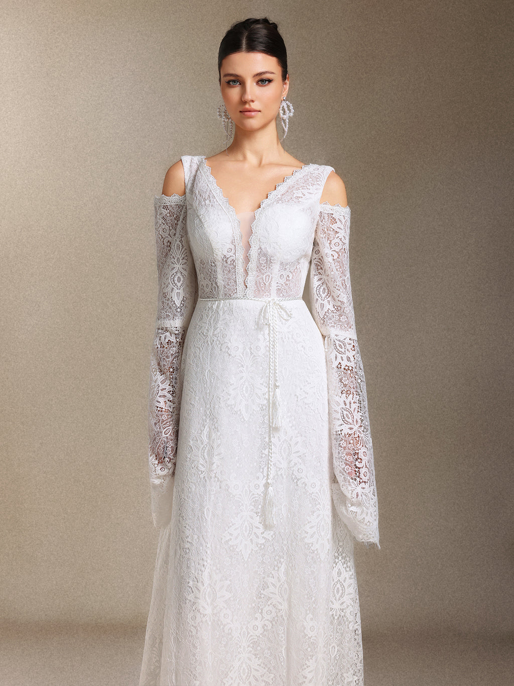 Eren V-neck Bohemia Lace Trailing maxi wedding dress	
