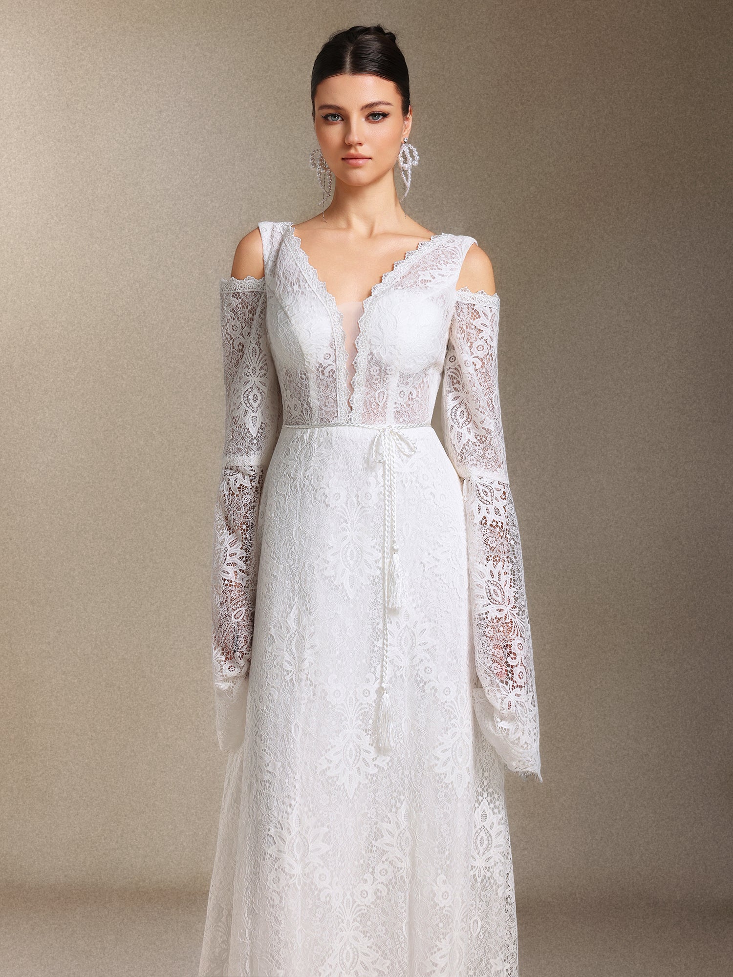 Eren V-neck Bohemia Lace Trailing maxi wedding dress	