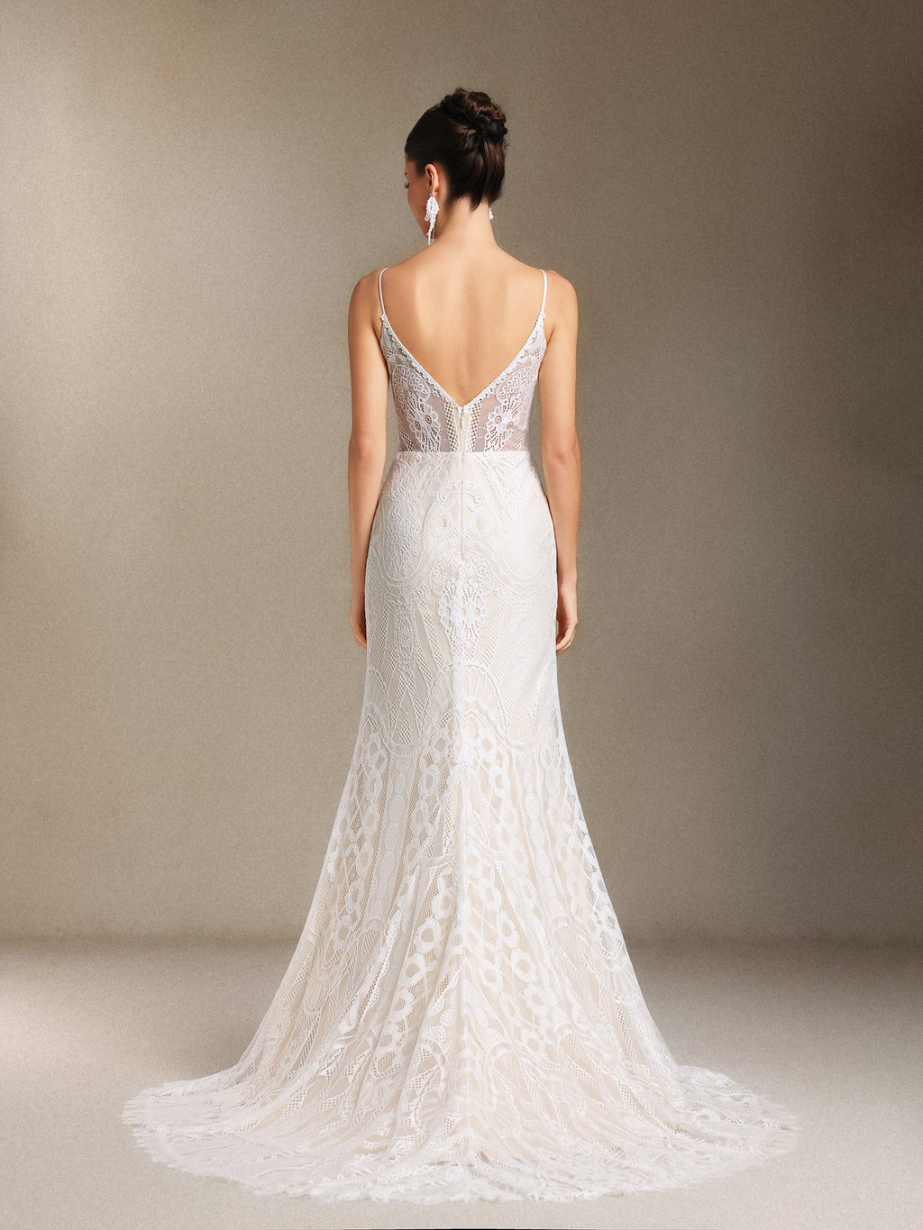 Vallea Lace V-neck Backless Slit Trailing maxi dress	
