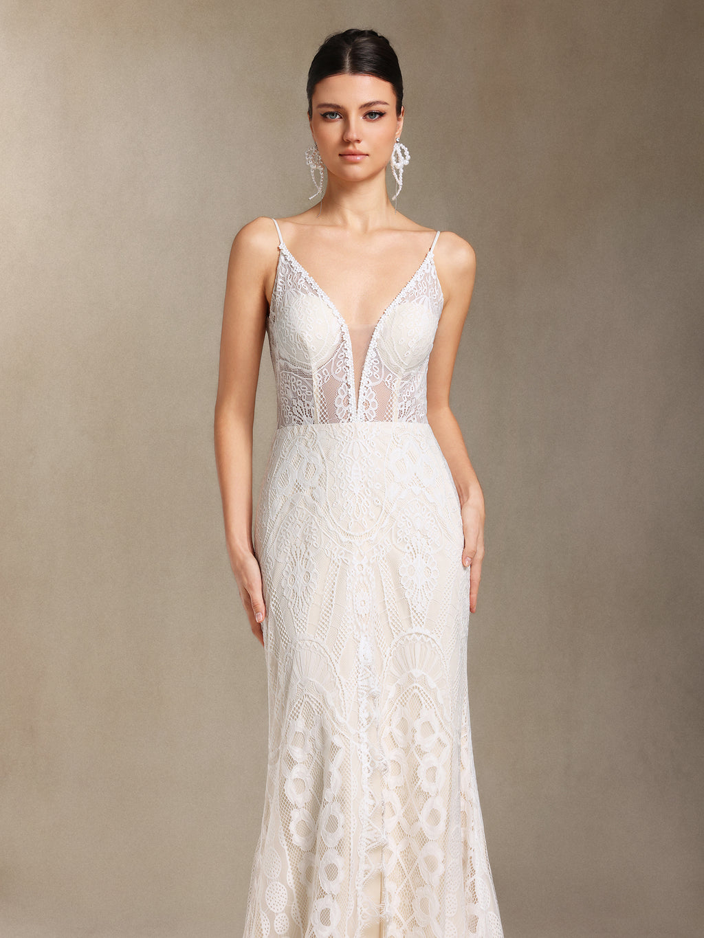 Vallea Lace V-neck Backless Slit Trailing maxi dress	
