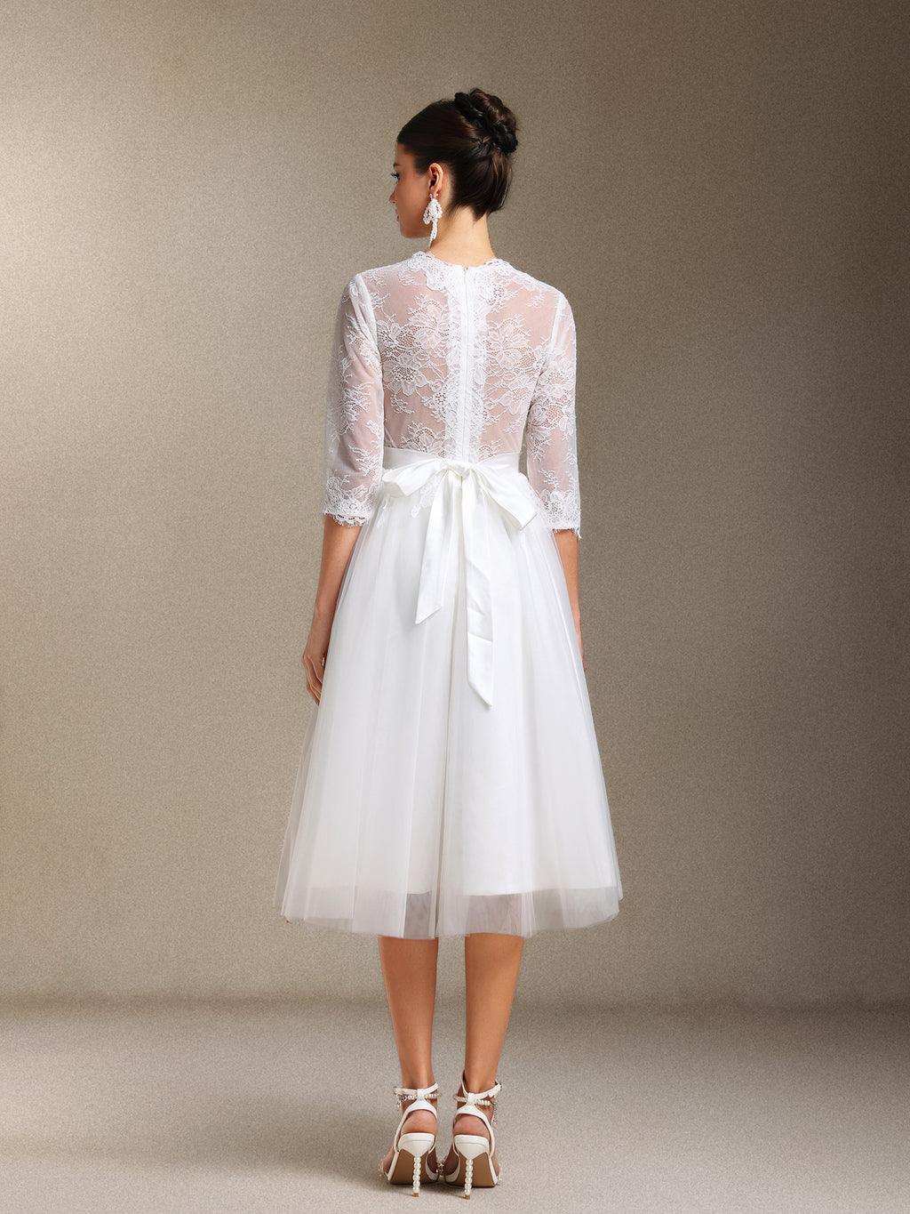 Keeli Long sleeves Lace Bow Mini wedding dress	
