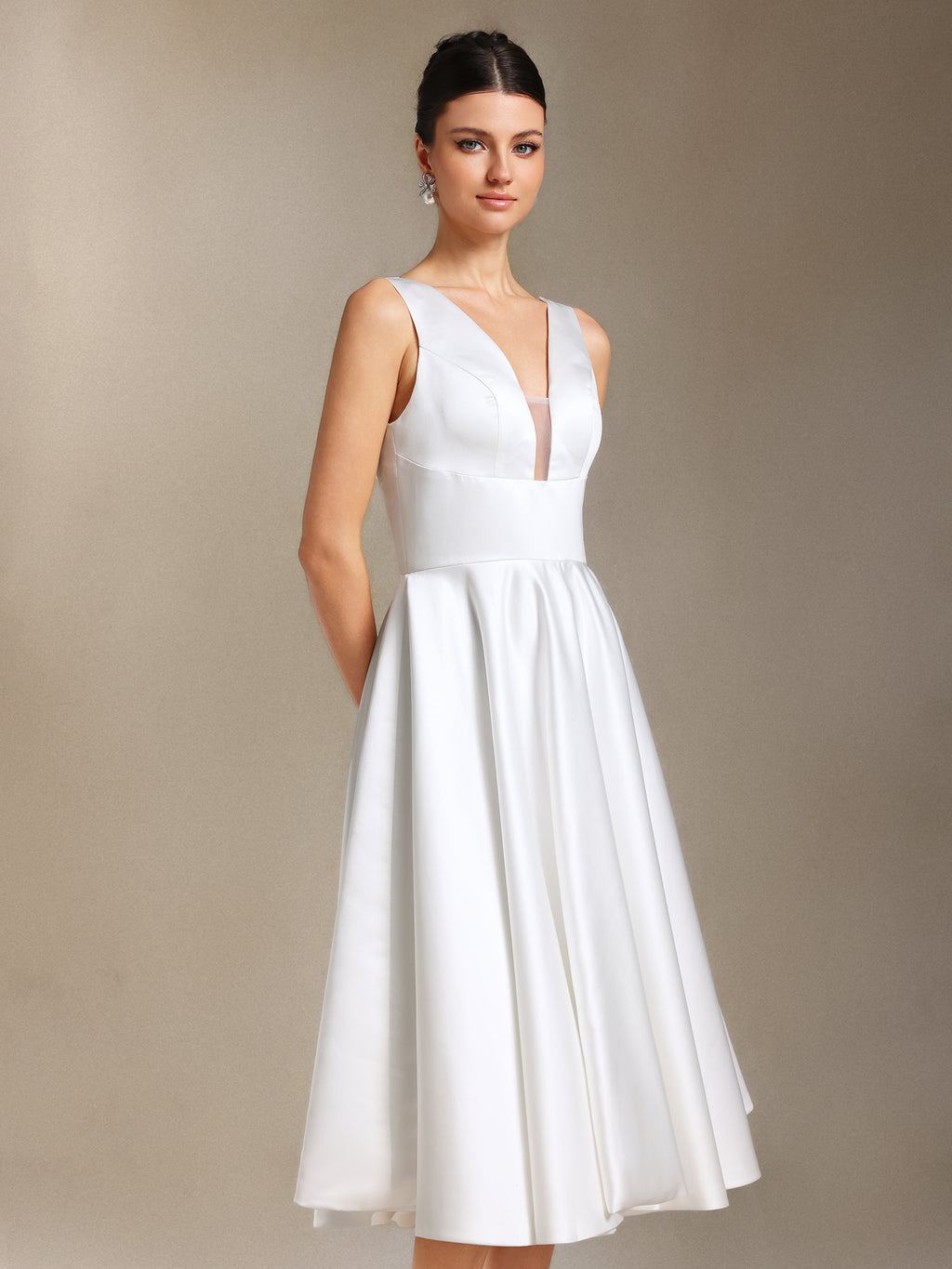 Salacia V-neck Three-dimensional cutting A-shaped Mini wedding dress	