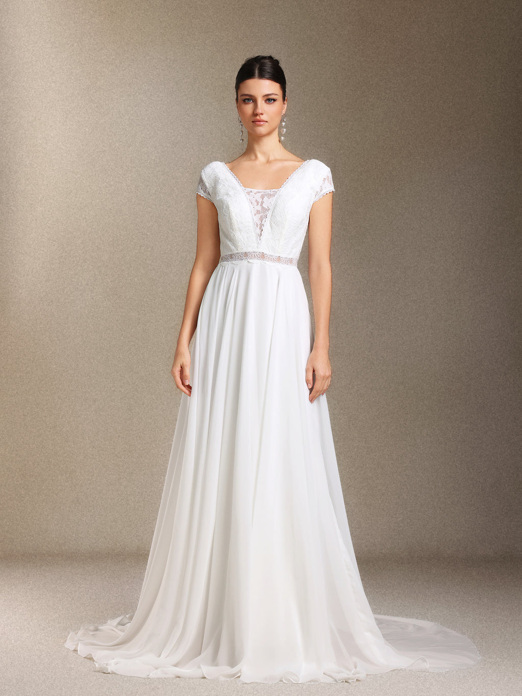 Scala Lace Chiffon Backless Trailing maxi wedding dress	