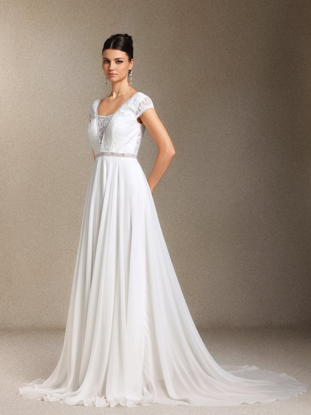 Scala Lace Chiffon Backless Trailing maxi wedding dress	
