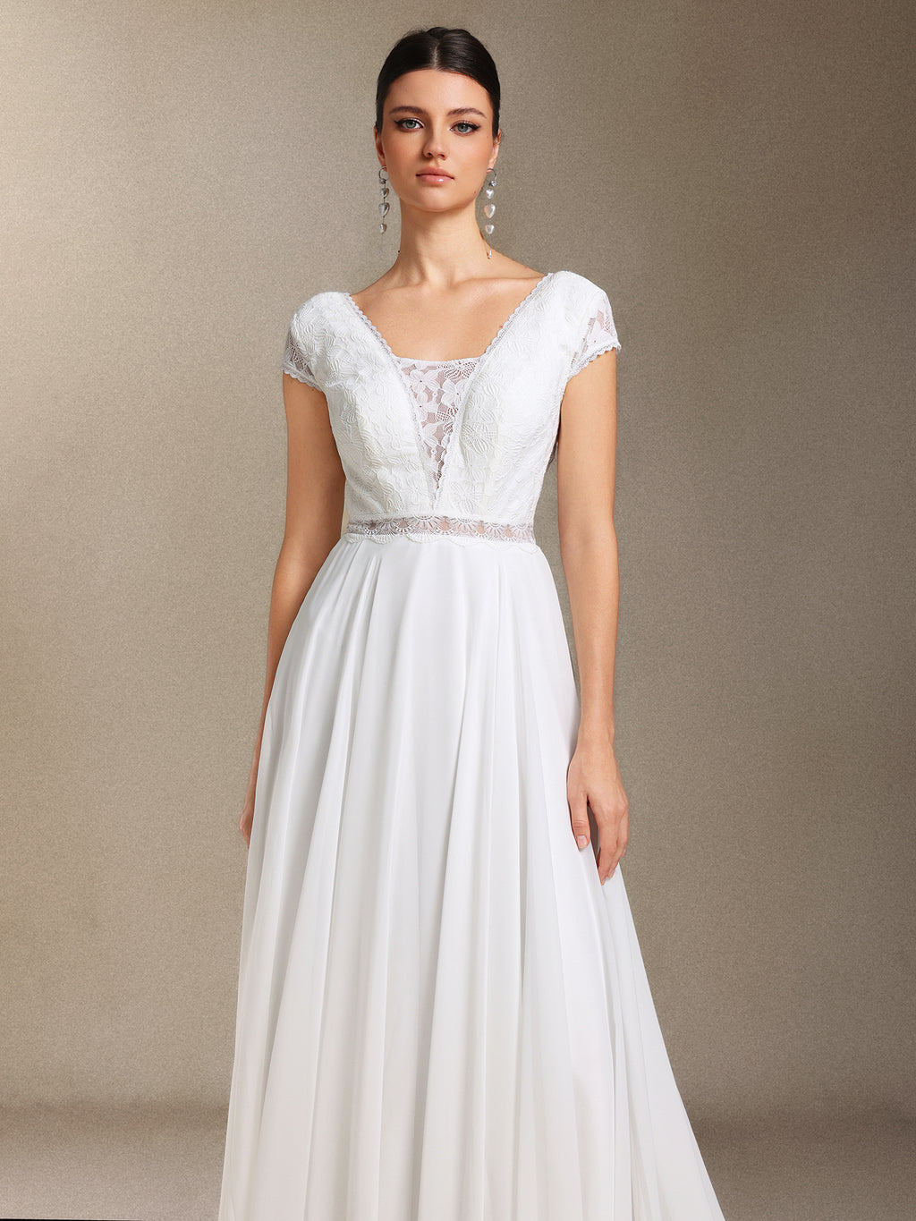 Scala Lace Chiffon Backless Trailing maxi wedding dress	