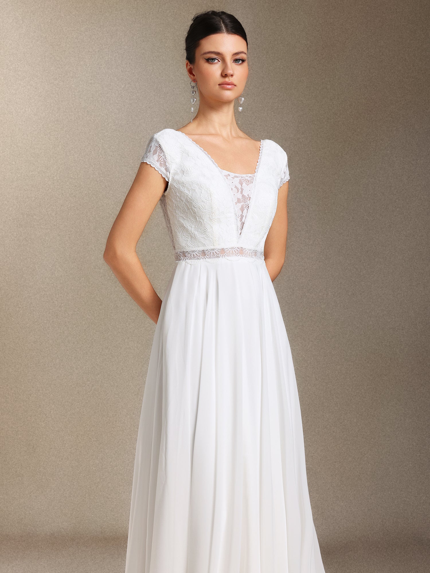 Scala Lace Chiffon Backless Trailing maxi wedding dress	
