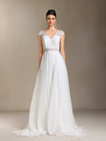 Eudora Lace Chiffon V-neck Backless maxi wedding dress	