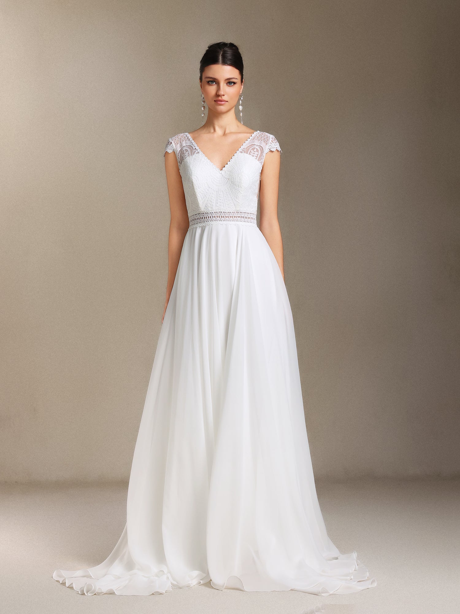 Eudora Lace Chiffon V-neck Backless maxi wedding dress	