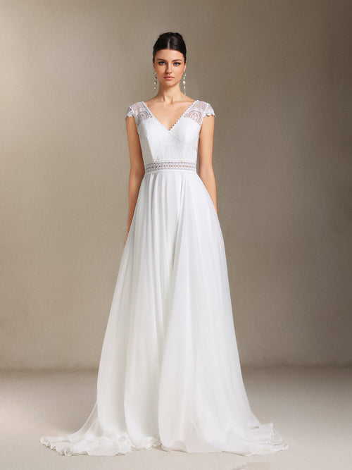 Eudora Lace Chiffon V-neck Backless maxi wedding dress	